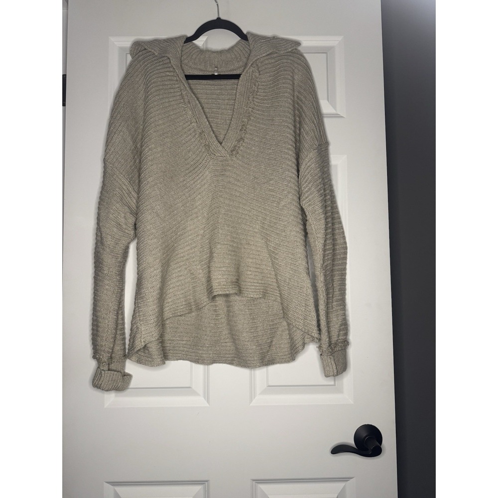 Free People Marlie V Neck Pullover Tan Chunky Knit Sweater Large